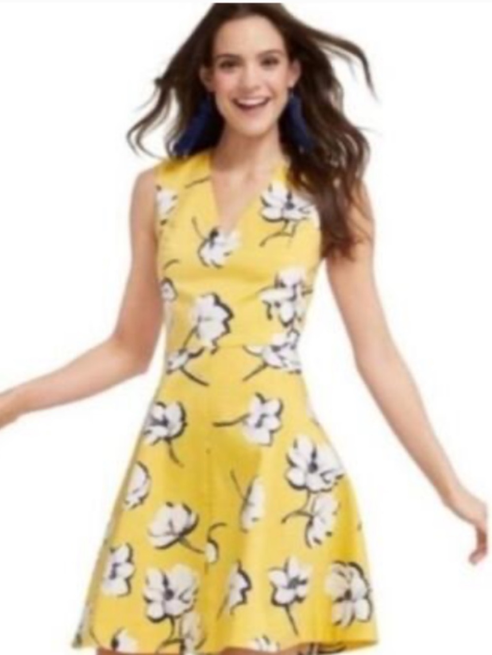 Draper James Yellow Floral V-Neck Sleeveless Midi Dress